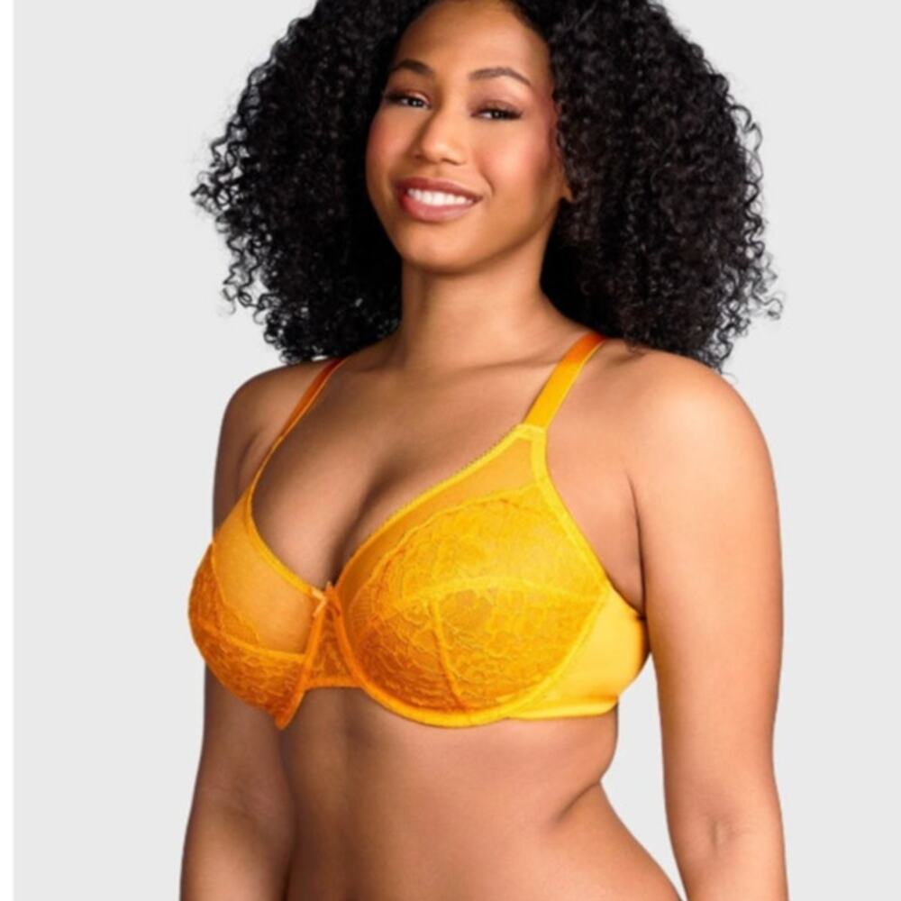 HSIA Enchante Orange Lace Underwire Bra NWOT 36DD Full Coverage Unlined